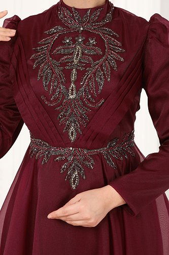 moda selvim Evening Wear 6460YG95 Claret Red - Thumbnail