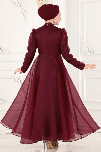moda selvim 6460YG95 الخمري فساتين سهره - Thumbnail