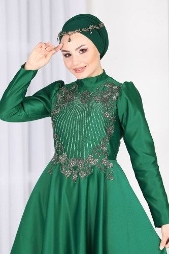 moda selvim 6462YG95 الزيتي فساتين سهره - Thumbnail