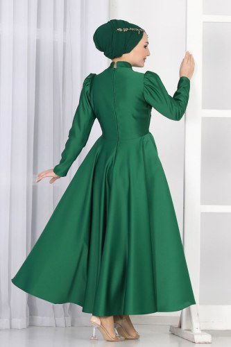 moda selvim 6462YG95 الزيتي فساتين سهره - Thumbnail