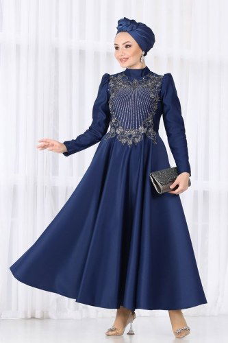 moda selvim Evening Wear 6462YG95 Navy Blue - Thumbnail