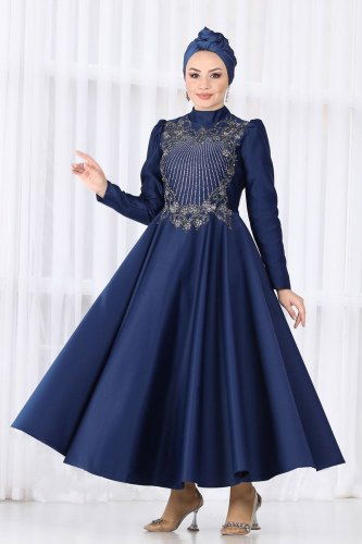 moda selvim Evening Wear 6462YG95 Navy Blue - Thumbnail