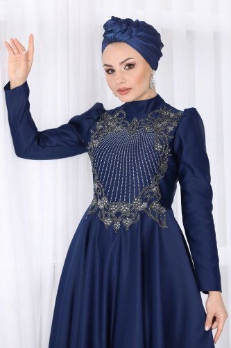 moda selvim Evening Wear 6462YG95 Navy Blue - Thumbnail