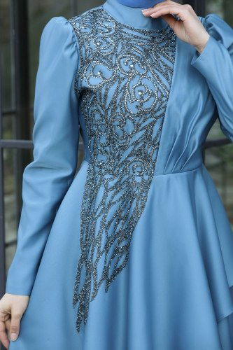 moda selvim Evening Wear 6464YG95 Blue - Thumbnail