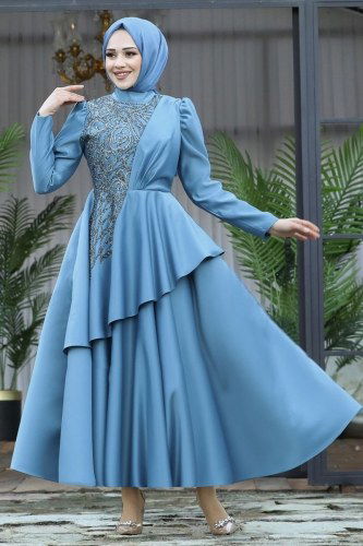 moda selvim Evening Wear 6464YG95 Blue - Thumbnail
