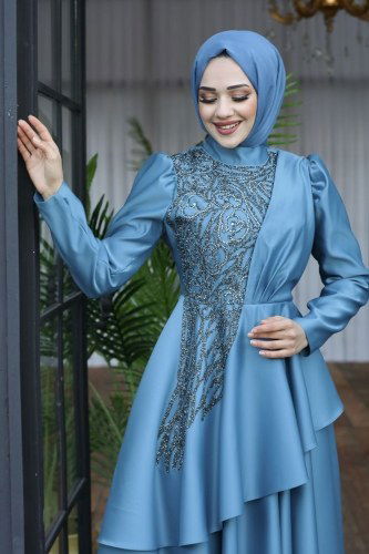 moda selvim Evening Wear 6464YG95 Blue - Thumbnail