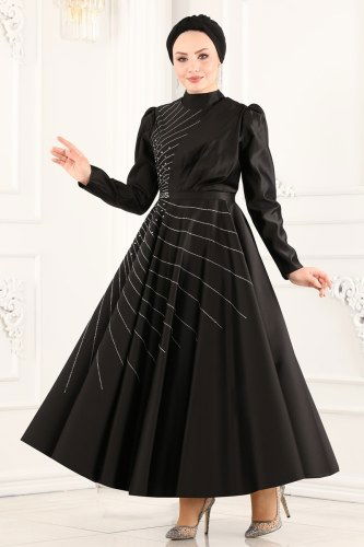 moda selvim Evening Wear 6465YG95 Black - Thumbnail