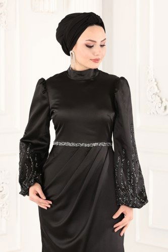 moda selvim Evening Wear 6466YG95 Black - Thumbnail