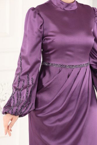 moda selvim Evening Wear 6466YG95 Lilac - Thumbnail