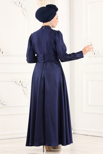 moda selvim Evening Wear 6467YG95 Navy Blue - Thumbnail