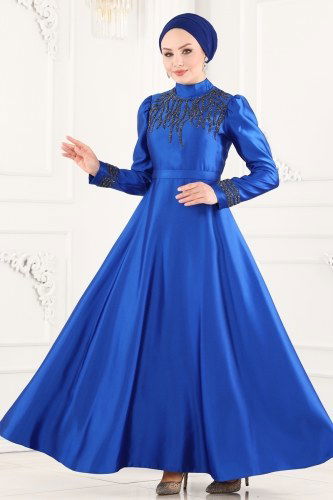 moda selvim Evening Wear 6468YG95 Saxe - Thumbnail
