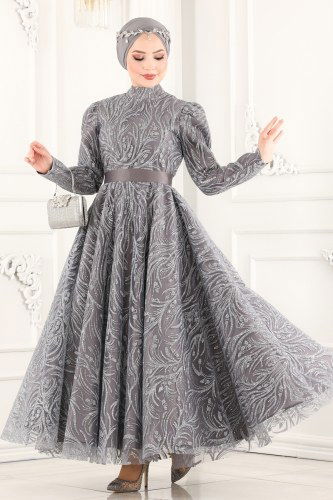 moda selvim Evening Wear 6483YG95 Gray - Thumbnail