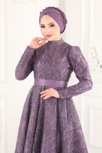 moda selvim Evening Wear 6483YG95 Lilac - Thumbnail