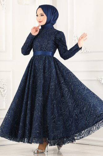moda selvim Evening Wear 6483YG95 Navy Blue - Thumbnail