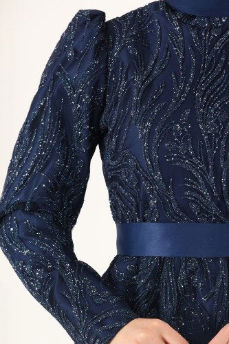 moda selvim 6483YG95 كحلي فساتين سهره - Thumbnail