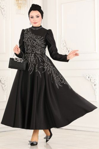 moda selvim Evening Wear 6485YG95 Black - Thumbnail