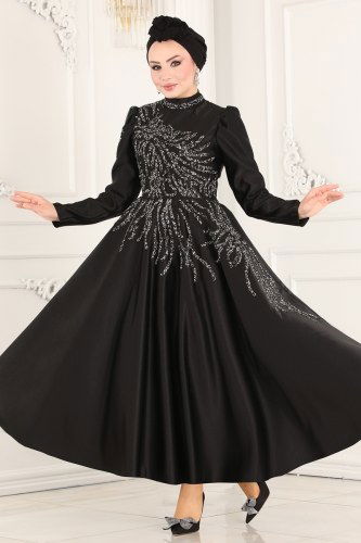 moda selvim Evening Wear 6485YG95 Black - Thumbnail