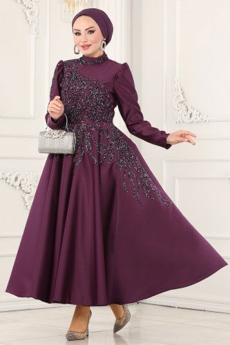 moda selvim 6485YG95 ارجواني فساتين سهره - Thumbnail