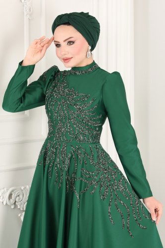 moda selvim 6485YG95 الزيتي فساتين سهره - Thumbnail