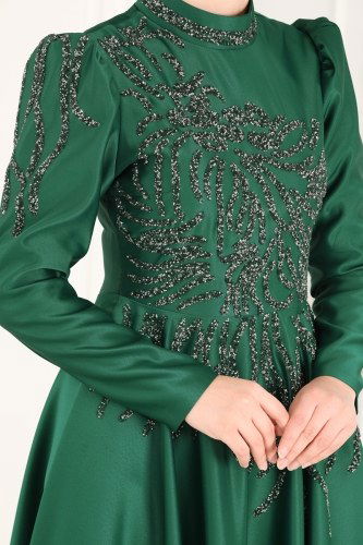 moda selvim 6485YG95 الزيتي فساتين سهره - Thumbnail