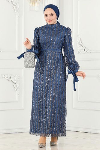 moda selvim Evening Wear 6538YG95 Indigo - Thumbnail