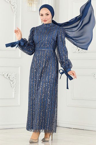 moda selvim Evening Wear 6538YG95 Indigo - Thumbnail