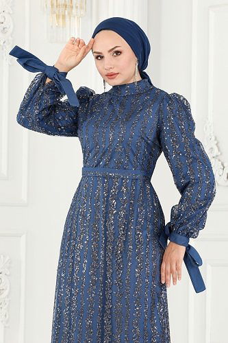 moda selvim Evening Wear 6538YG95 Indigo - Thumbnail