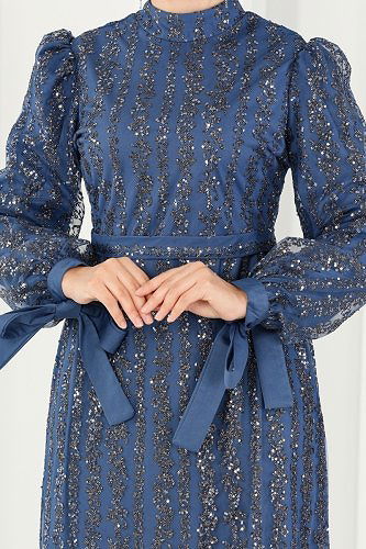 moda selvim Evening Wear 6538YG95 Indigo - Thumbnail