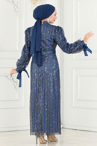 moda selvim Evening Wear 6538YG95 Indigo - Thumbnail