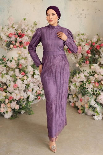 moda selvim Evening Wear 6545YG95 Lilac - Thumbnail