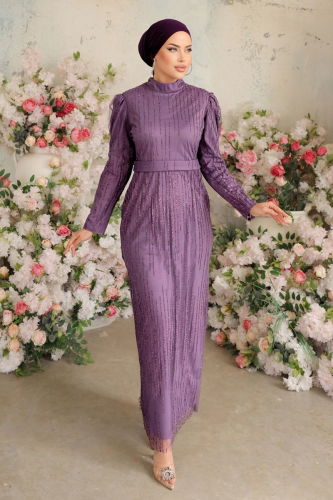 moda selvim Evening Wear 6545YG95 Lilac - Thumbnail