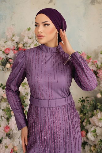 moda selvim Evening Wear 6545YG95 Lilac - Thumbnail