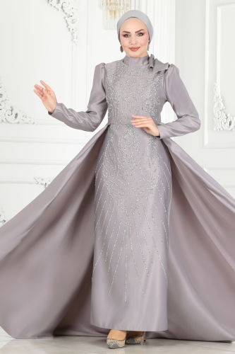 moda selvim Evening Wear 6546YG95 Gray - Thumbnail