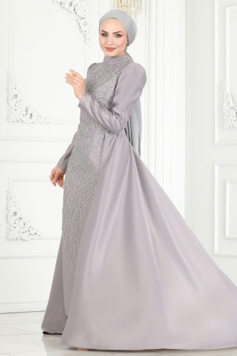 moda selvim Evening Wear 6546YG95 Gray - Thumbnail