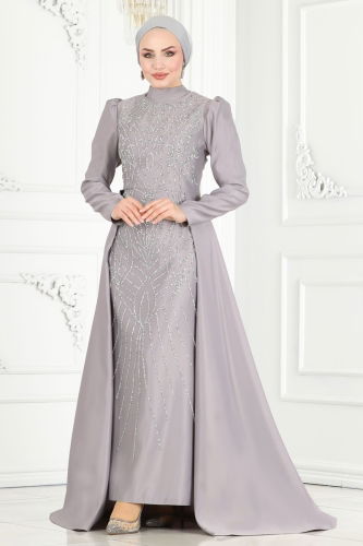 moda selvim Evening Wear 6546YG95 Gray - Thumbnail