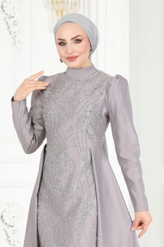 moda selvim Evening Wear 6546YG95 Gray - Thumbnail