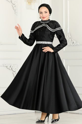 moda selvim Evening Wear 6551YG95 Black - Thumbnail