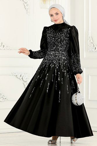 moda selvim Evening Wear 6561YG95 Black - Thumbnail