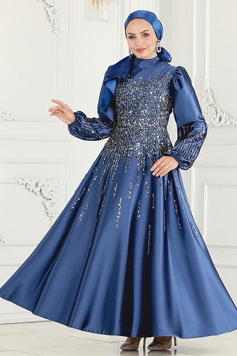 moda selvim Evening Wear 6561YG95 Blue - Thumbnail