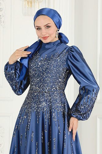 moda selvim Evening Wear 6561YG95 Blue - Thumbnail