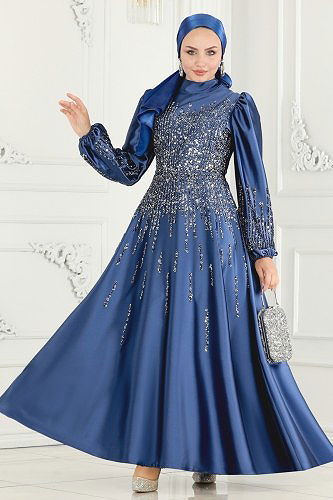 moda selvim Evening Wear 6561YG95 Blue - Thumbnail
