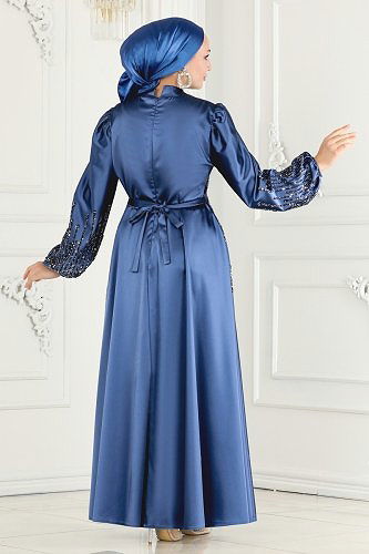 moda selvim 6561YG95 سماوي فساتين سهره - Thumbnail