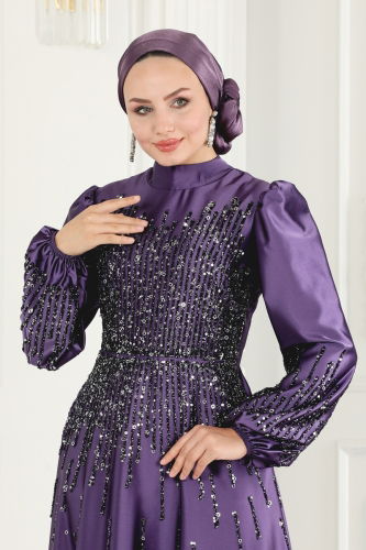 moda selvim Evening Wear 6561YG95 Dark Lilac - Thumbnail