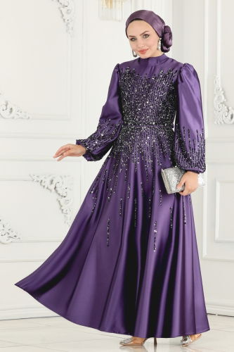 moda selvim Evening Wear 6561YG95 Dark Lilac - Thumbnail