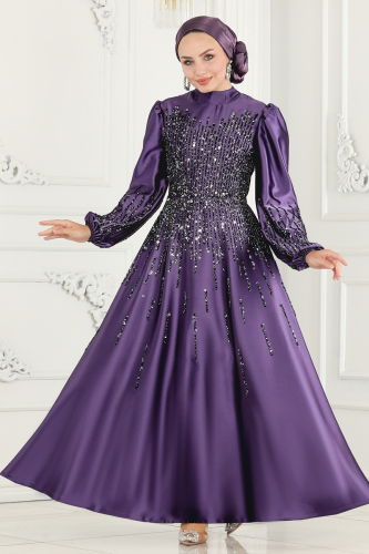 moda selvim Evening Wear 6561YG95 Dark Lilac - Thumbnail