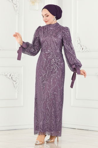 moda selvim Evening Wear 6567YG95 Lilac - Thumbnail