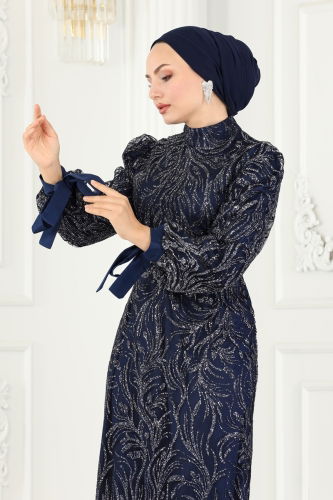 moda selvim Evening Wear 6567YG95 Navy Blue - Thumbnail