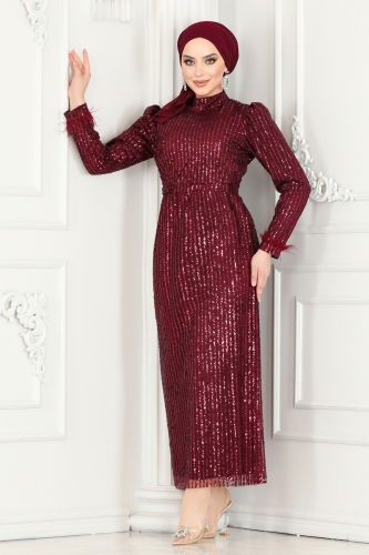 moda selvim Evening Wear 6570YG95 Claret Red - Thumbnail