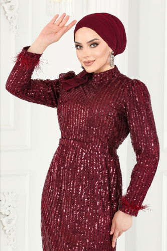 moda selvim Evening Wear 6570YG95 Claret Red - Thumbnail