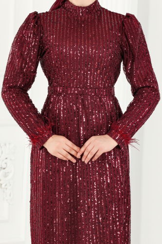 moda selvim Evening Wear 6570YG95 Claret Red - Thumbnail